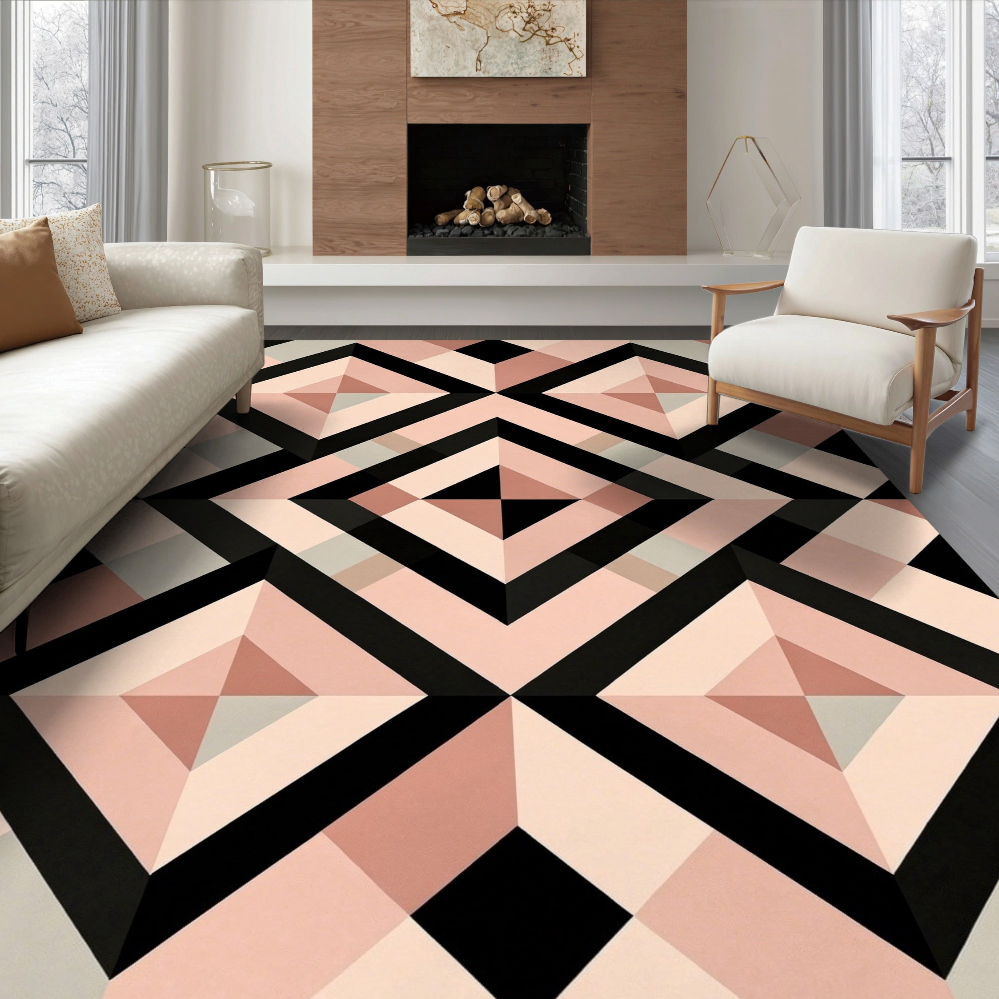 ODIKA 6'x9' Ultra-Soft Area Rug, Pink Abstract Bold Triangular Shapes ...