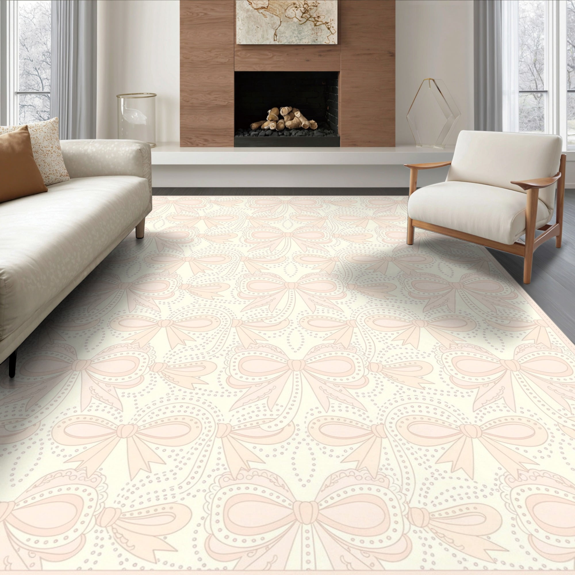 Bow Ribbon Rug ODIKA 6'x9' Ultra-Soft Area Rug, Pink Bow Scattered Dainty Trailing ...