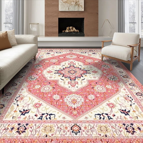 Pink Rug Room ODIKA 6'x9' Ultra-Soft Area Rug, Pink Cute Boho Dotted Scattered Motifs ...