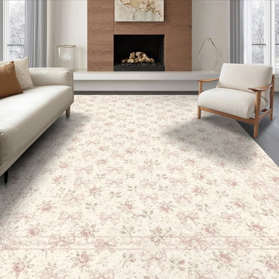 Pink Rug Room ODIKA 6'x9' Ultra-Soft Area Rug, Pink Dainty Rosebud Motifs Alfombra ...