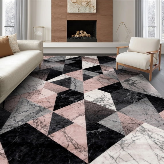 Gray Pink Rag Rug ODIKA 6'x9' Ultra-Soft Area Rug, Pink Grey Blush Faceted Transitional ...