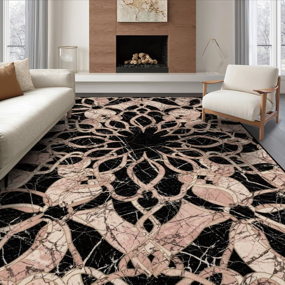 Gray Pink Rag Rug ODIKA 6'x9' Ultra-Soft Area Rug, Pink Grey Contemporary Interlocking ...