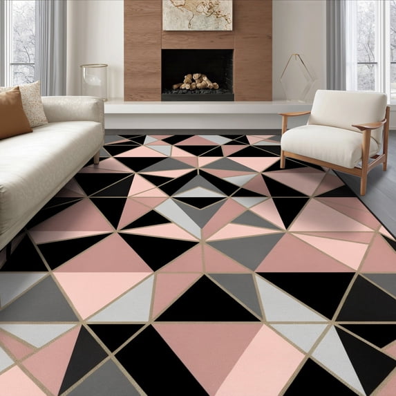 Washable Abstract Shape Rug ODIKA 6'x9' Ultra-Soft Area Rug, Pink Grey Punk Inspired Repeating ...