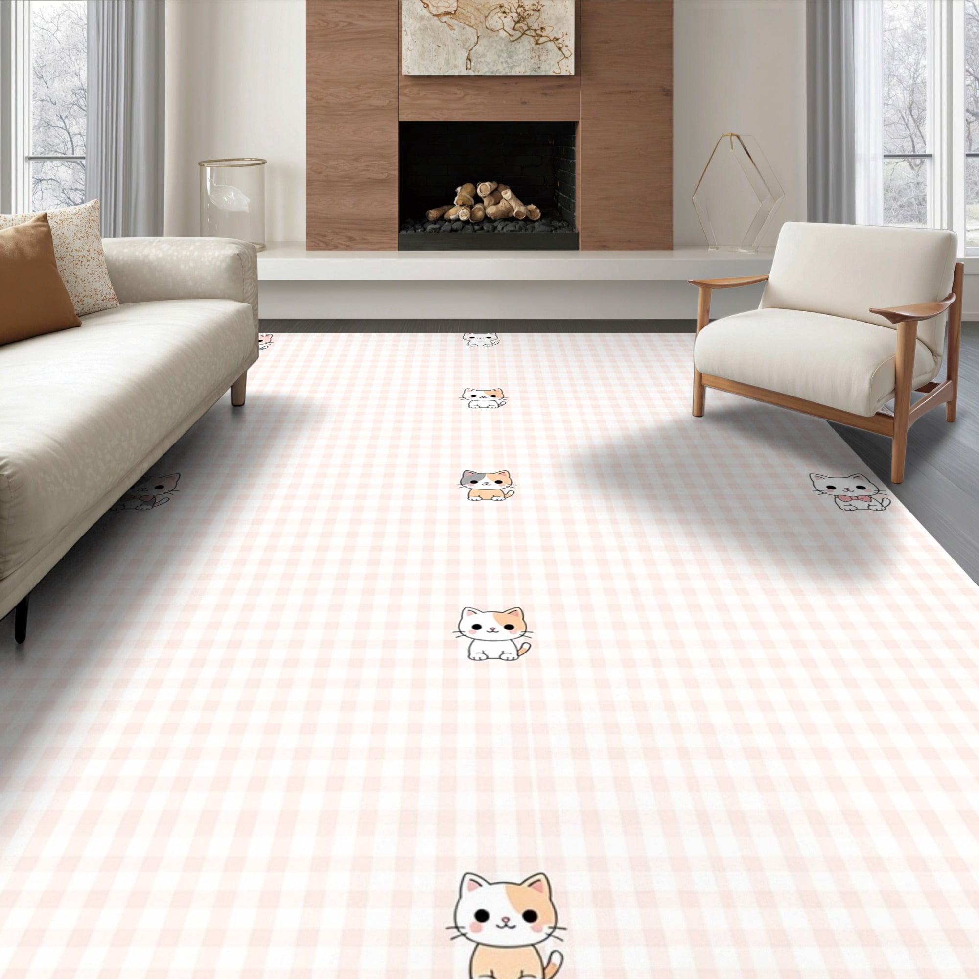 Pink Rug Dorm ODIKA 6'x9' Ultra-Soft Area Rug, Pink Mini Checkered Grid Tapete Feline ...