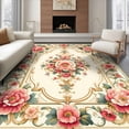thumbnail image 1 of ODIKA 6'x9' Ultra-Soft Area Rug, Playroom Vintage Coquette Scroll Border Aesthetic Pink Dorm Boho None Washable, Bare feet friendly, Silk-Touch for Guest Room, Bedroom, 1 of 7