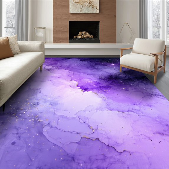 ODIKA 6'x9' Ultra-Soft Area Rug, Purple Starry Cosmic Watercolor Galaxy Abstract Nebula Motif None Washable, Bare feet friendly, Silk-Touch for Guest Room, Bedroom