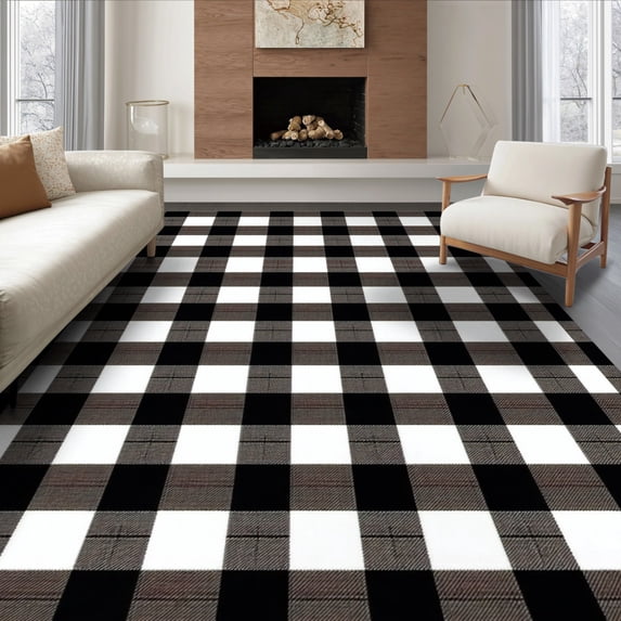 Layared Rugs ODIKA 6'x9' Ultra-Soft Area Rug, Rag Layered Checkered Farmhouse Plaid ...