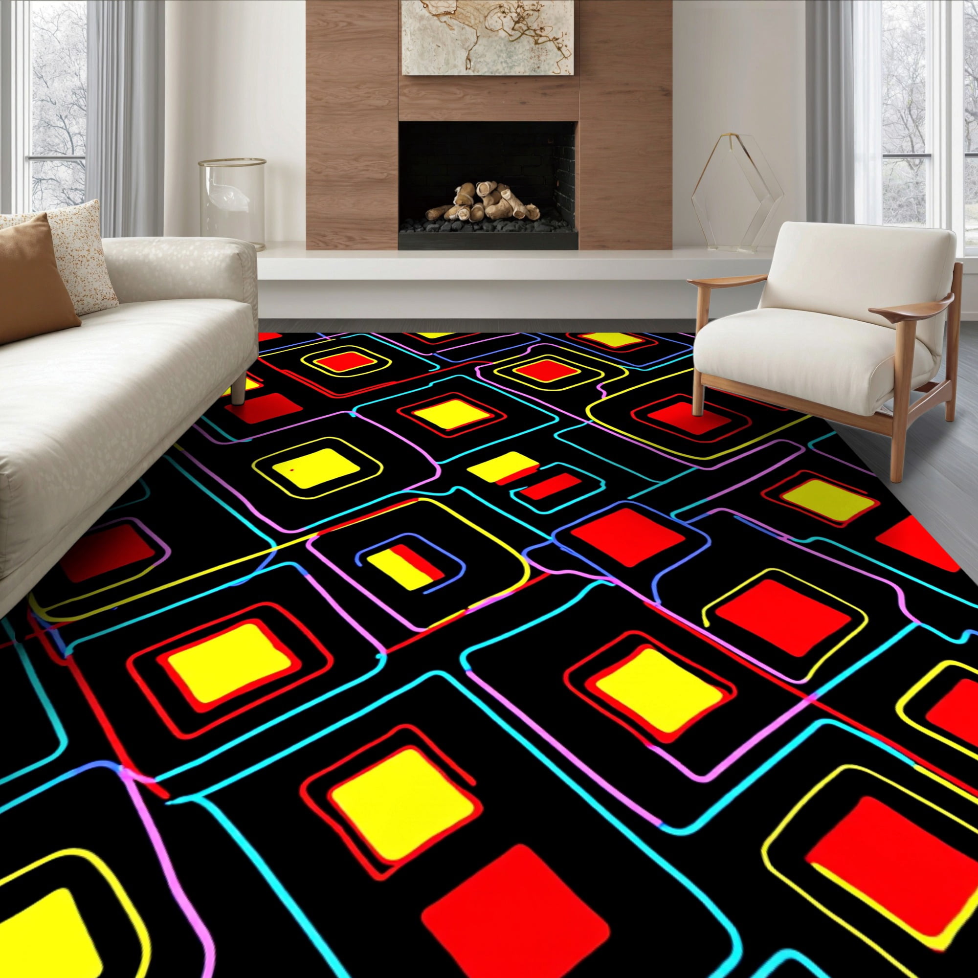 ODIKA 6'x9' Ultra-Soft Area Rug, Red Yellow Vibrant Retro Arcade ...