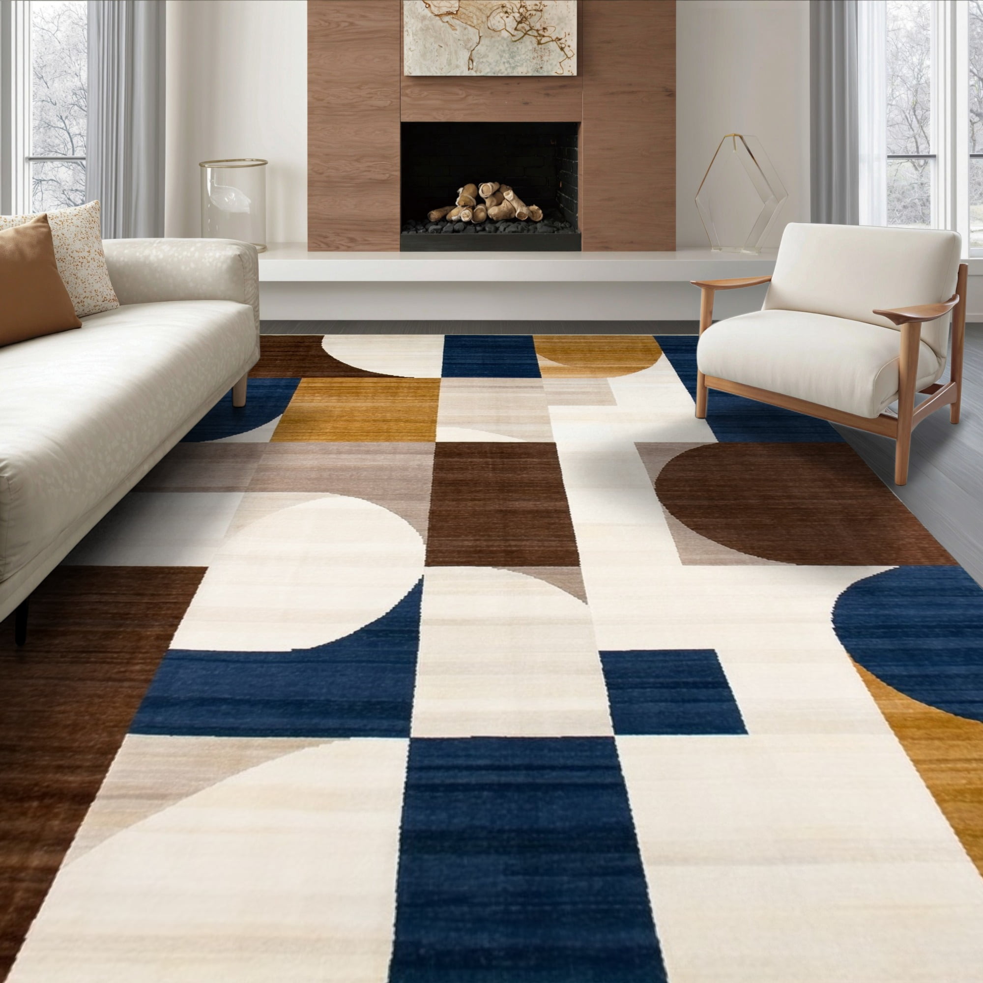 ODIKA 6'x9' Ultra-Soft Area Rug, Round Dining Abstract Interlocking ...