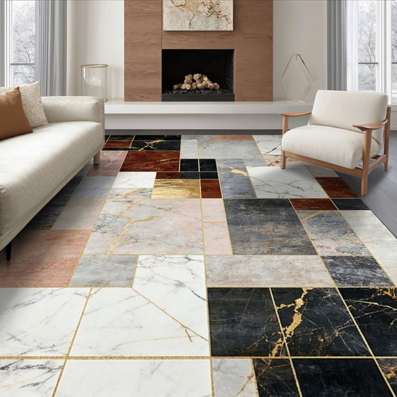 Round Table Rectangular Rug ODIKA 6'x9' Ultra-Soft Area Rug, Round Dining Abstract Mosaic Fractured ...
