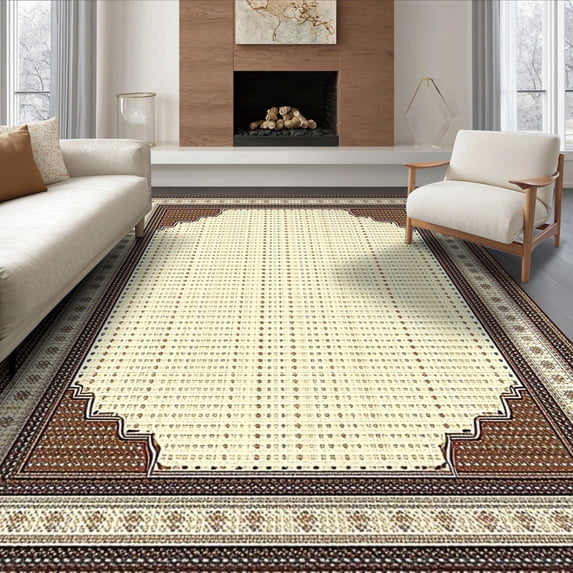 ODIKA 6'x9' Ultra-Soft Area Rug, Spotted Tricolor Patchwork Interlocking Border Abstract Inspired None Washable, Bare feet friendly, Silk-Touch for Guest Room, Bedroom