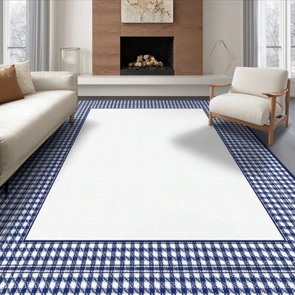 ODIKA 6'x9' Ultra-Soft Area Rug, Striped Buffalo Check Farmhouse Plaid With Bordered Welcome Motif None Washable, Bare feet friendly, Silk-Touch for Guest Room, Bedroom