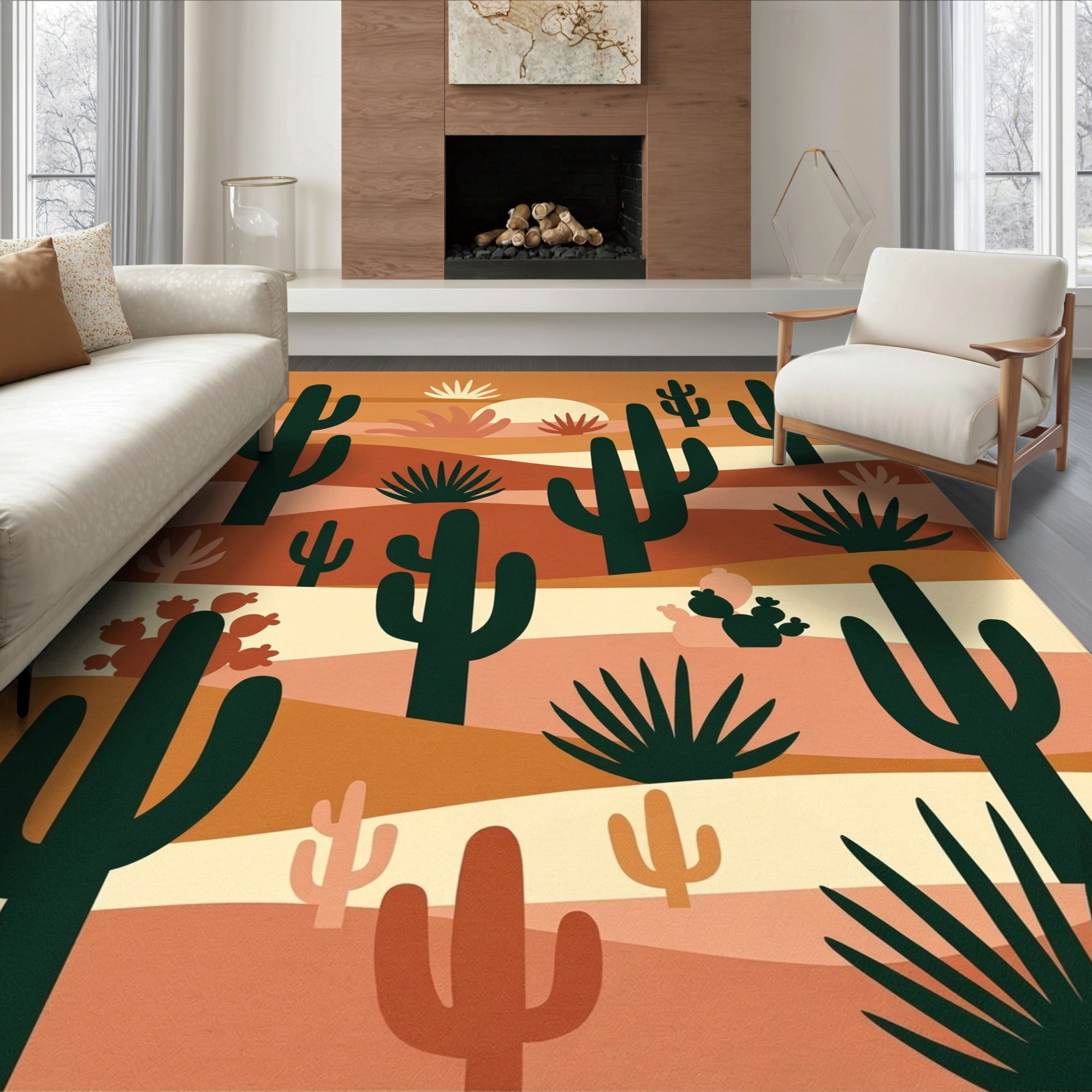Abstract Tree Rug ODIKA 6'x9' Ultra-Soft Area Rug, Sunset Abstract Print Forest Monstera ...