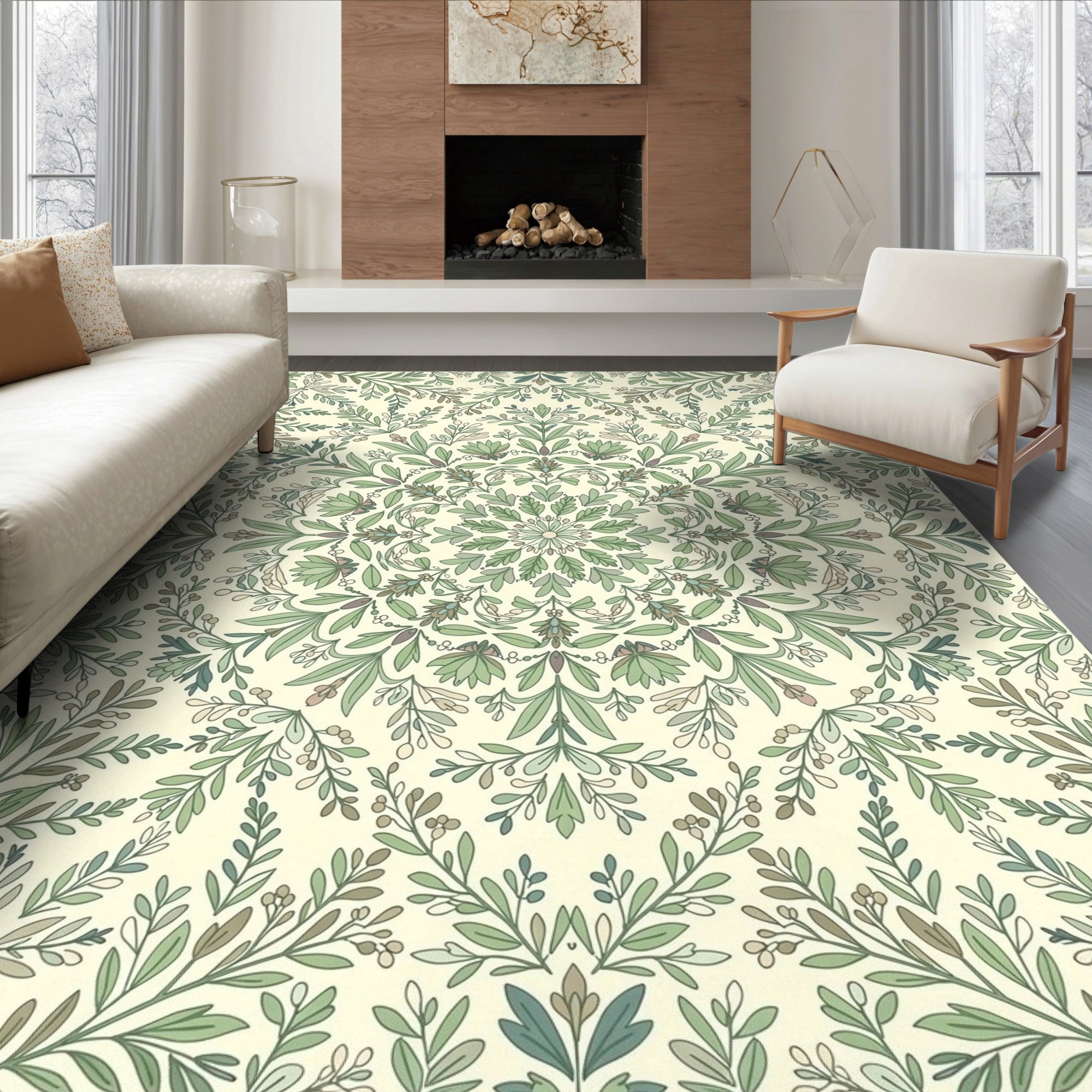 ODIKA 6'x9' Ultra-Soft Area Rug, Symmetrical Foliage Radiating Leaf ...