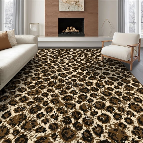 Earthy Brown Rug ODIKA 6'x9' Ultra-Soft Area Rug, Tricolor Abstract Patchwork Distressed ...
