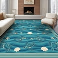 thumbnail image 1 of ODIKA 6'x9' Ultra-Soft Area Rug, Turtle Ocean Wave Beachy Border Entry Themed Teal Bathroom Nautical Flowing None Washable, Bare feet friendly, Silk-Touch for Guest Room, Bedroom, 1 of 7