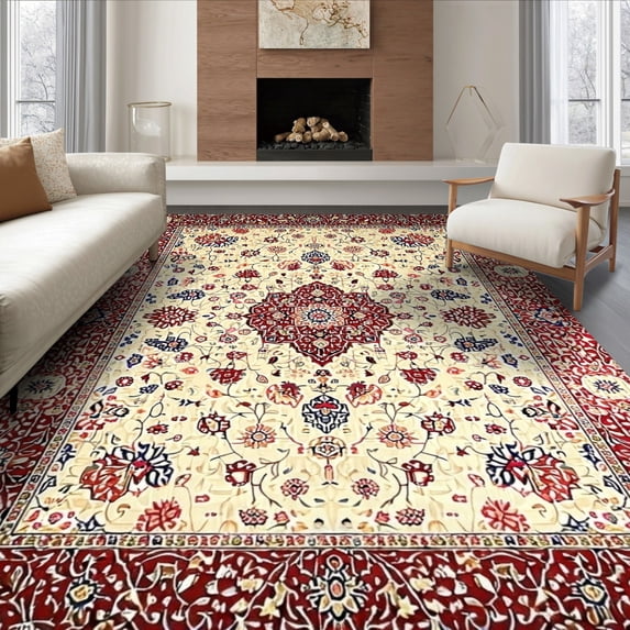 Border Style Rugs ODIKA 6'x9' Ultra-Soft Area Rug, Vintage Deep Ornamental Border ...