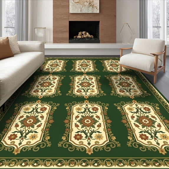 ODIKA 6'x9' Ultra-Soft Area Rug, Vinyl Traditional Vintage Ornamental Featuring Curling Vines Flower None Washable, Bare feet friendly, Silk-Touch for Guest Room, Bedroom