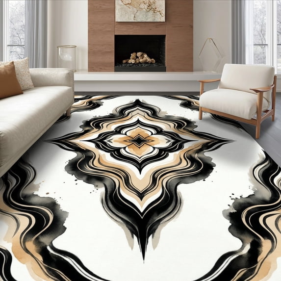ODIKA 6'x9' Ultra-Soft Area Rug, Watercolor Smudged Motifs Brushstroke Interlocking Abstract Boho Refined None Washable, Bare feet friendly, Silk-Touch for Guest Room, Bedroom