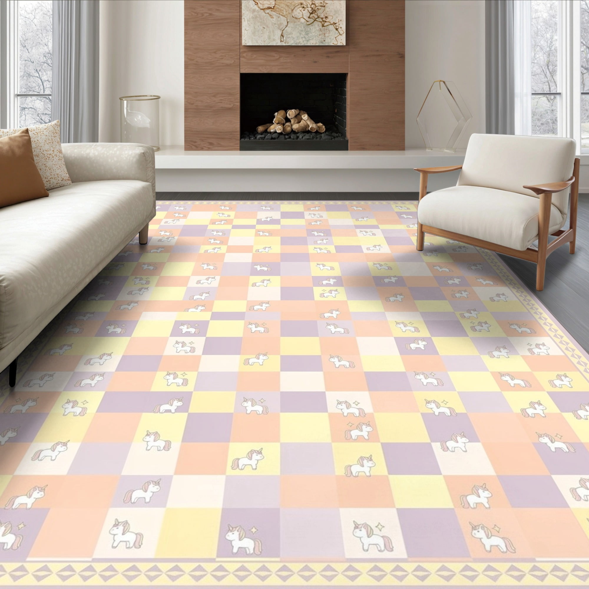 ODIKA 6'x9' Ultra-Soft Area Rug, Whimsical Unicorn Grid Layout Magical ...