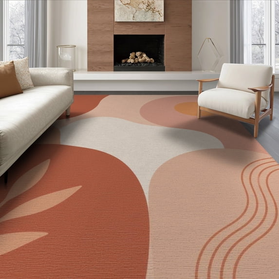 ODIKA 6'x9' Warm Earth Tones Abstract Minimal Washable Area Rug Modern Organic Shapes with Soft Curves Easy Care, Non-Shedding, for Queen Size Bedroom Under Bed Master Suite
