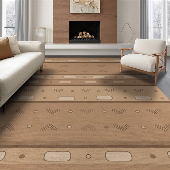 ODIKA 6'x9' Warm Earth Tones Pattern Washable Area Rug Geometric Stripes with Modern Accents Easy Care, Non-Shedding, for Queen Size Bedroom Under Bed Master Suite
