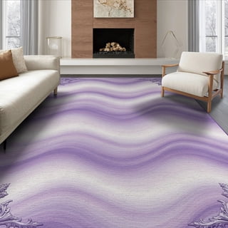 ODIKA 6'x9' Washable Area Rug Abstract Tie Gradient Flow Gothic Horizontal Band Purple for Queen Size Bedroom, Under Bed, Master Suite, Easy Care, Non-Shedding