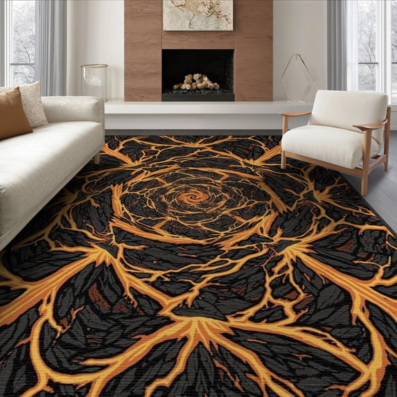 ODIKA 6'x9' Washable Area Rug Abstract Volcanic Crater Illusion Featuring Deep Swirl Motifs for Family Room, Living Room, Master Bedroom, Non-Slip, Easy Care
