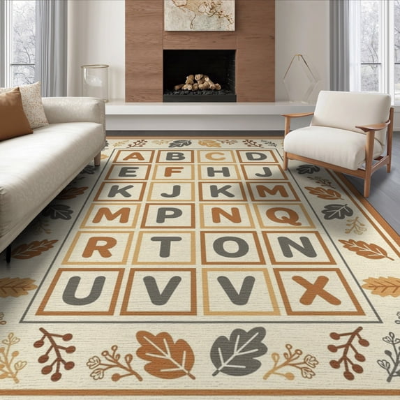 ODIKA 6'x9' Washable Area Rug Alphabet Educational Abc Chart Print Featuring Motif Frame Letter for Family Room, Living Mater Bedroom, Non-Slip, Easy Care