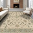 thumbnail image 1 of ODIKA 6'x9' Washable Area Rug Beige Blue Elegance with Symmetrical Floral Design Intricate Geometric Borders for Dining Room, Under Table, Office Décor, Non-Slip Chair-Friendly, 1 of 7