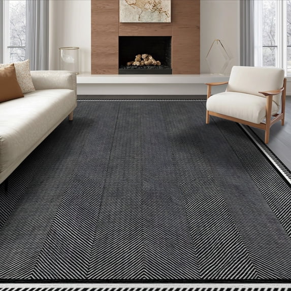 ODIKA 6'x9' Washable Area Rug Black White Herringbone Symmetrical Grid Contemporary Floor Covering for Dining Room, Under Table, Office Décor, Non-Slip Chair-Friendly