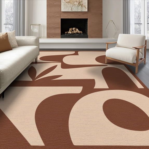 ODIKA 6'x9' Washable Area Rug Brown Beige Abstract Geometric Design Elegant Interplay with Minimalist Aesthetic for Dining Room, Under Table, Office Décor, Non-Slip Chair-Friendly