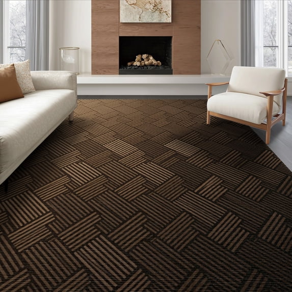 ODIKA 6'x9' Washable Area Rug Brown Minimalist Herringbone Design ...