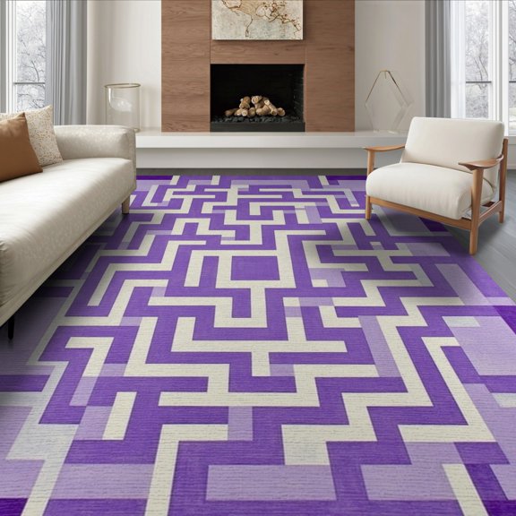 ODIKA 6'x9' Washable Area Rug Checkered Minimalist Checkerboard Maze With Modern Interlocking Tiles for Family Room, Living Room, Master Bedroom, Non-Slip, Easy Care