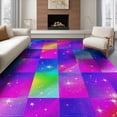 thumbnail image 1 of ODIKA 6'x9' Washable Area Rug Checkered Purple Gradient Sparkle Gaze Unicorn Motif Playroom for Queen Size Bedroom, Under Bed, Master Suite, Easy Care, Non-Shedding, 1 of 7