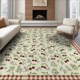 thumbnail image 1 of ODIKA 6'x9' Washable Area Rug Cherry Checkered Border Sprigs Flowers Door Clusters Cherries Flowing Dynamic for Queen Size Bedroom, Under Bed, Master Suite, Easy Care, Non-Shedding, 1 of 7