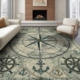 thumbnail image 1 of ODIKA 6'x9' Washable Area Rug Compass Nautical Vintage Sailing Motif Knot Detail Maritime Distressed for Queen Size Bedroom, Under Bed, Master Suite, Easy Care, Non-Shedding, 1 of 7