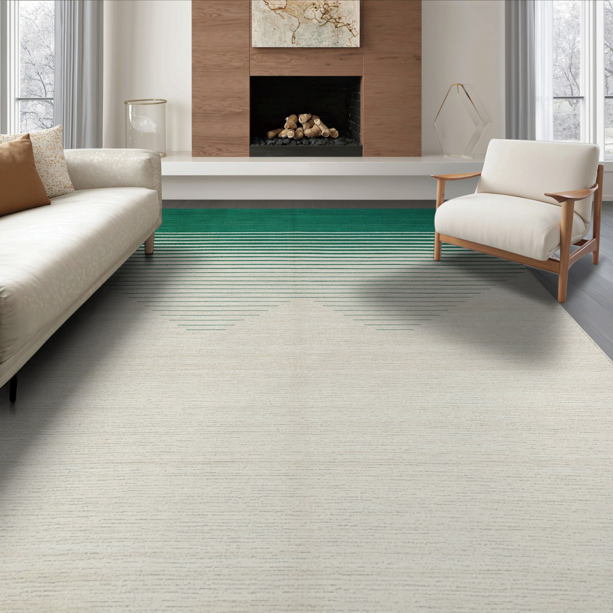 ODIKA 6'x9' Washable Area Rug Cream Graduated Ombre Zigzag Stripes ...
