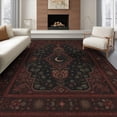 thumbnail image 1 of ODIKA 6'x9' Washable Area Rug Deep Red Black Celestial Floral Design Intricate Moon and Star Motif with Elegant Borders for Queen Size Bedroom, Under Bed, Master Suite, Easy Care, Non-Shedding, 1 of 7