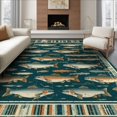 thumbnail image 1 of ODIKA 6'x9' Washable Area Rug Deep Teal Fishing Fish Vintage Rustic Trout Motif with Distressed Angler Design for Dining Room, Under Table, Office Décor, Non-Slip Chair-Friendly, 1 of 7