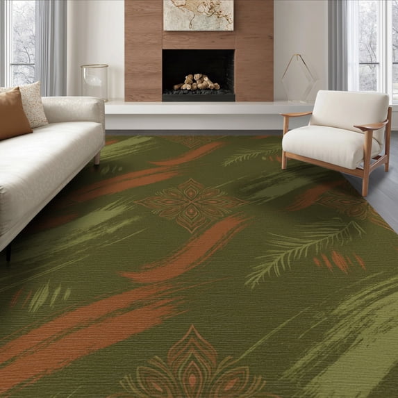 ODIKA 6'x9' Washable Area Rug Distressed Earth Tone Freeform Shape Abstract Artistic Floor Covering for Queen Size Bedroom, Under Bed, Master Suite, Easy Care, Non-Shedding