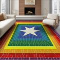 thumbnail image 1 of ODIKA 6'x9' Washable Area Rug Doormat Door Mosaic Geometric Stripe Border Motif Welcome for Queen Size Bedroom, Under Bed, Master Suite, Easy Care, Non-Shedding, 1 of 7