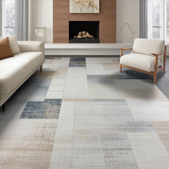 ODIKA 6'x9' Washable Area Rug Easy Care, Non-Shedding, Abstract Geometric Mosaic Contemporary Distressed Overlay Design for Queen Size Bedroom Under Bed Master Suite