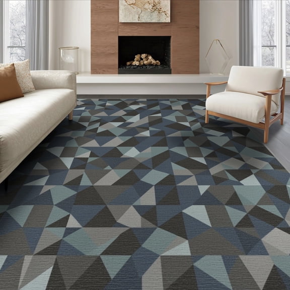 ODIKA 6'x9' Washable Area Rug Easy Care, Non-Shedding, Abstract Mosaic With Interlocking Triangles And Accents Geometric Flowing for Queen Size Bedroom Under Bed Master Suite