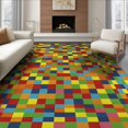 thumbnail image 1 of ODIKA 6'x9' Washable Area Rug Easy Care, Non-Shedding, Bedside Retro Block Checkerboard Multicolor Border Hopscotch for Queen Size Bedroom Under Bed Master Suite, 1 of 7