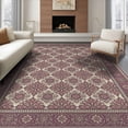 thumbnail image 1 of ODIKA 6'x9' Washable Area Rug Easy Care, Non-Shedding, Boho Trellis Vintage Distressed Frame Scroll Border Mauve Dusty Refined for Queen Size Bedroom Under Bed Master Suite, 1 of 7