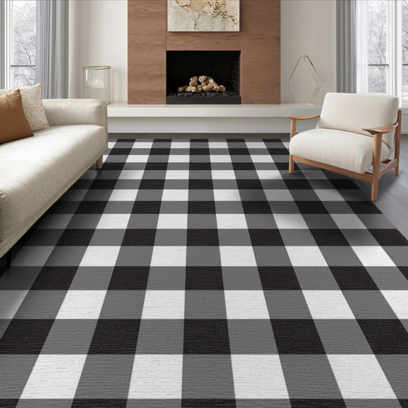 ODIKA 6'x9' Washable Area Rug Easy Care, Non-Shedding, Checkered Tartan Grid Bathroom Checked Plaidcircle Plaid Bold Fabric Playful for Queen Size Bedroom Under Bed Master Suite