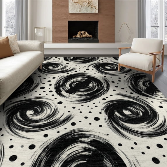 ODIKA 6'x9' Washable Area Rug Easy Care, Non-Shedding, Composition Irregular Dots Short Strokes Monochrome Classroom for Queen Size Bedroom Under Bed Master Suite