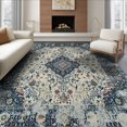 thumbnail image 1 of ODIKA 6'x9' Washable Area Rug Easy Care, Non-Shedding, Cream Boho Vintage Distressed Motif Border Academia Farmhouse for Queen Size Bedroom Under Bed Master Suite, 1 of 7