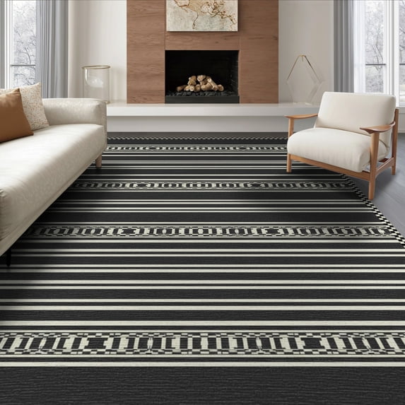 ODIKA 6'x9' Washable Area Rug Easy Care, Non-Shedding, Entryway Geometric Tone Border Detail Rectangular Bathroom Front for Queen Size Bedroom Under Bed Master Suite